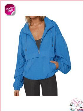 Womens Lightweight Windbreaker Hooded Quarter Zip Athletic Jacket